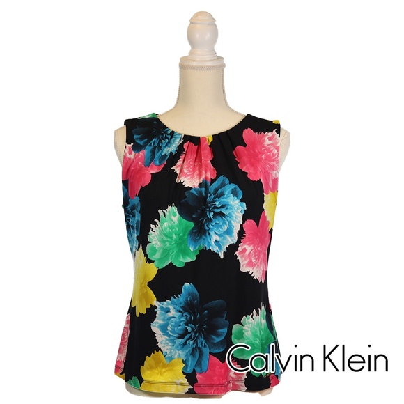 Calvin Klein Tops - Calvin Klein Black Floral Sleeveless Blouse Lightweight Dress Shirt